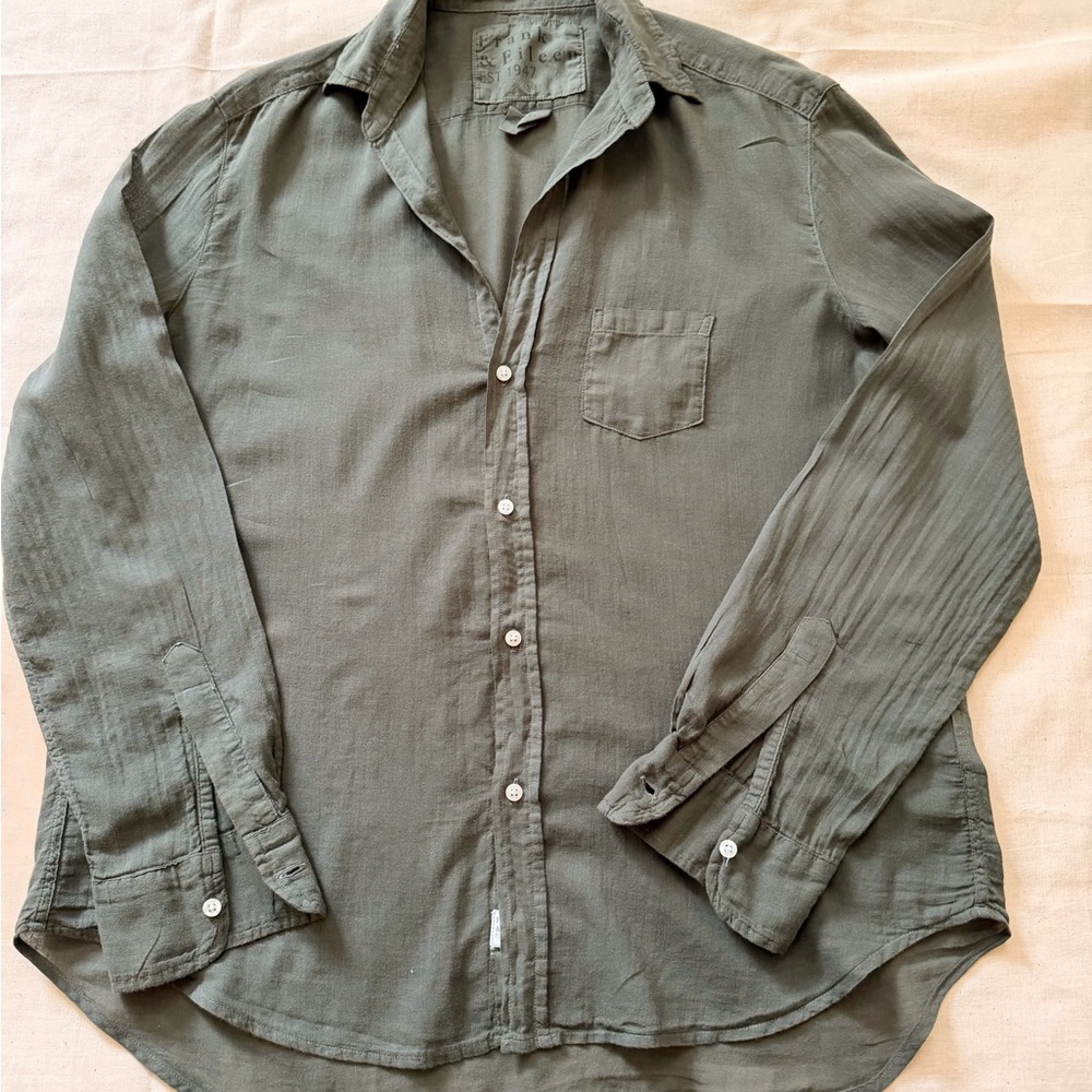 FRANK & EILEEN   Eileen Olive Green Sheer  Casual Top